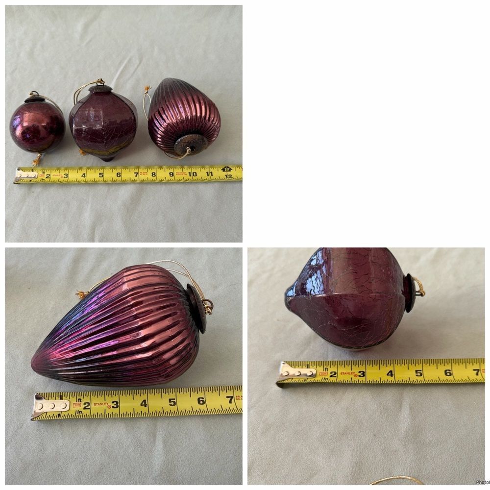 Purple Blown Glass Kugel Ball Christmas Ornament Set Of 6 - Picture 8 of 9